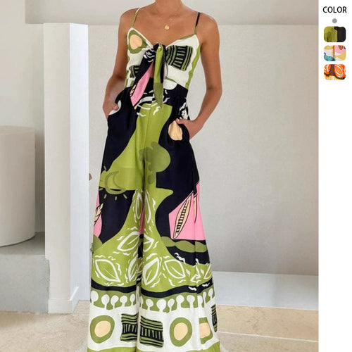 Damen Schicke Jumpsuit im modernen Design mit verstellbaren Trägern und kreativem Muster EB