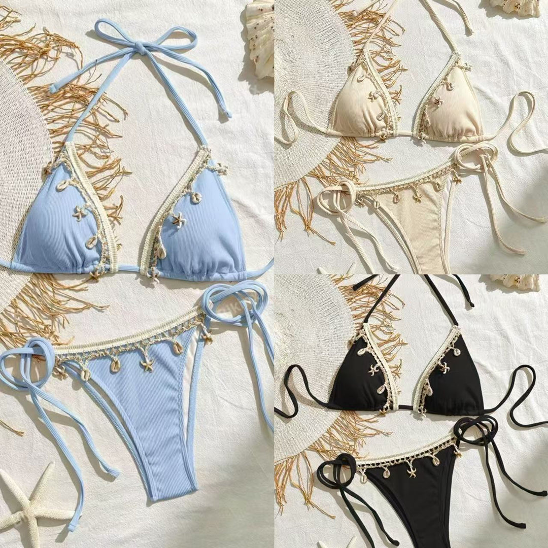 Damen Triangel-Bikini mit verspielten Häkel-Details EB