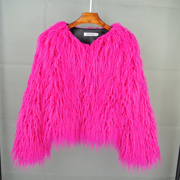 Damen Flauschige Kunstfelljacke mit lockerer Passform und voluminösem Design EB