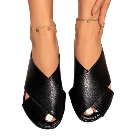 Damen Offene Pantoletten mit elegantem Überkreuz-Design EB