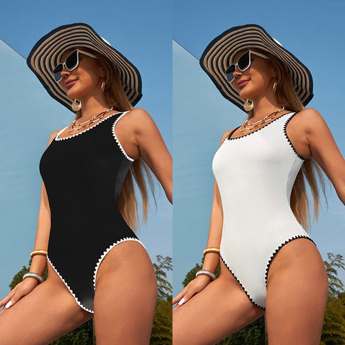 Damen Eleganter Einteiler Badeanzug mit verspieltem Schnitt EB