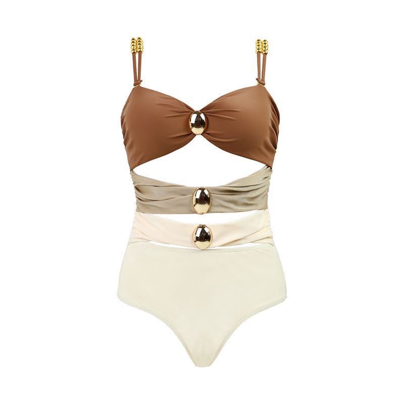 Damen Badespielanzug mit elegantem Wickeldesign und dekorativen Akzenten EB