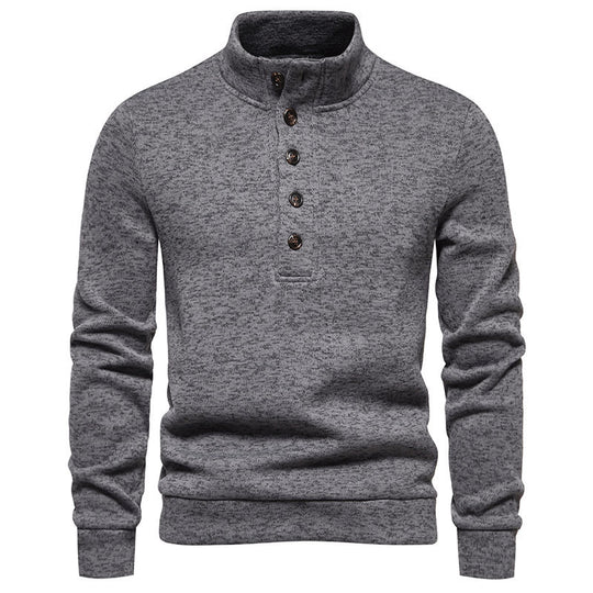 Herren bequemer Stehkragenpullover mit Knopfleiste und strukturiertem Design EB