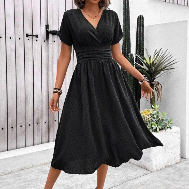 Damen Midikleid mit V-Ausschnitt und Taillenakzent EB