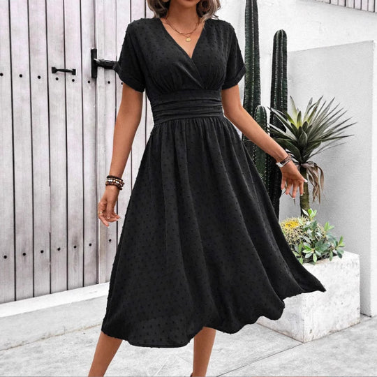 Damen Midikleid mit V-Ausschnitt und Taillenakzent EB