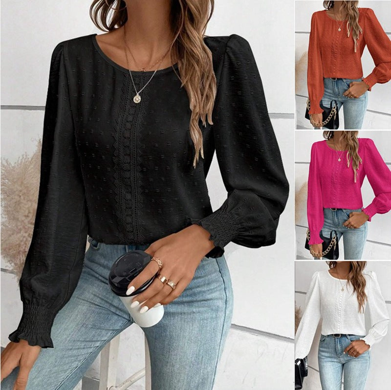 Damen luftige Bluse mit feinem Stickmuster EB