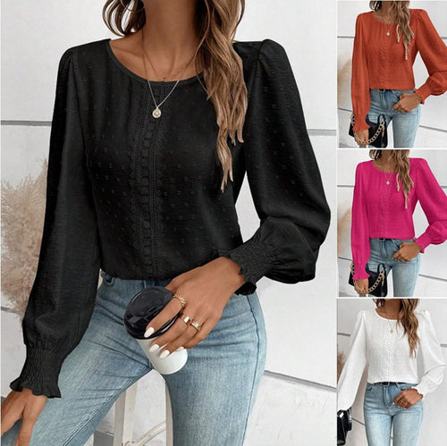 Damen luftige Bluse mit feinem Stickmuster EB