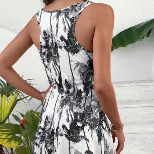 Damen Sommerliches Freizeitkleid mit modernem Palmenmuster EB