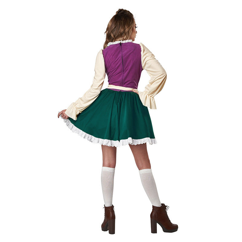 Damen nan traditionelles Dirndlkleid mit Schürze, geschnürter Corsage und Volantärmel EB