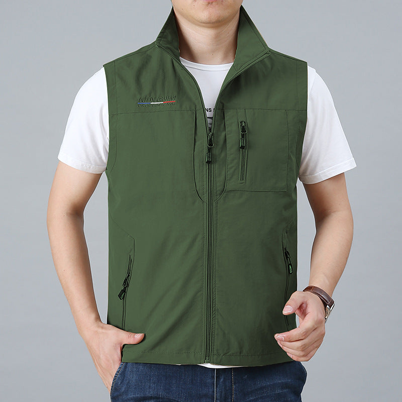 Herren nan ultraleichte technische Outdoorweste mit wasserabweisendem Ripstop, Stehkragen und mehrfachen Reißverschlusstaschen EB