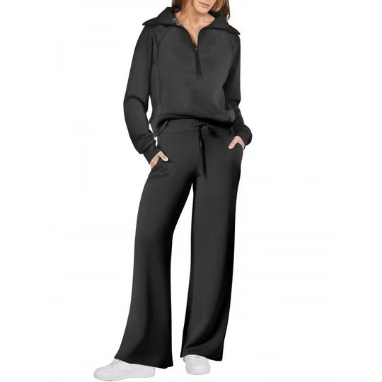 Damen Sportliches Set mit Stehkragen und weit geschnittenen Hosen EB