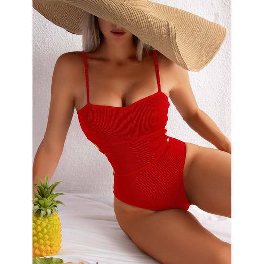 Damen Einteiler Badeanzug mit elegantem Rippendesign und figurschmeichelnder Silhouette EB