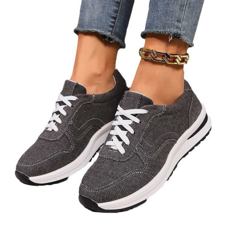 Damen leichte Sneaker im Jeanslook mit gepolstertem Komfortfußbett, stoßdämpfender EVA-Zwischensohle und profiliertem Laufsohlen-Design EB