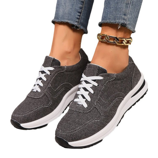 Damen leichte Sneaker im Jeanslook mit gepolstertem Komfortfußbett, stoßdämpfender EVA-Zwischensohle und profiliertem Laufsohlen-Design EB