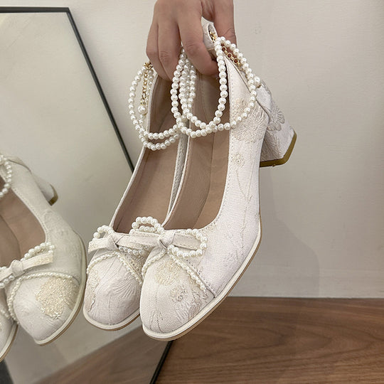 Damen elegante Absatzschuhe mit Perlen-Details EB