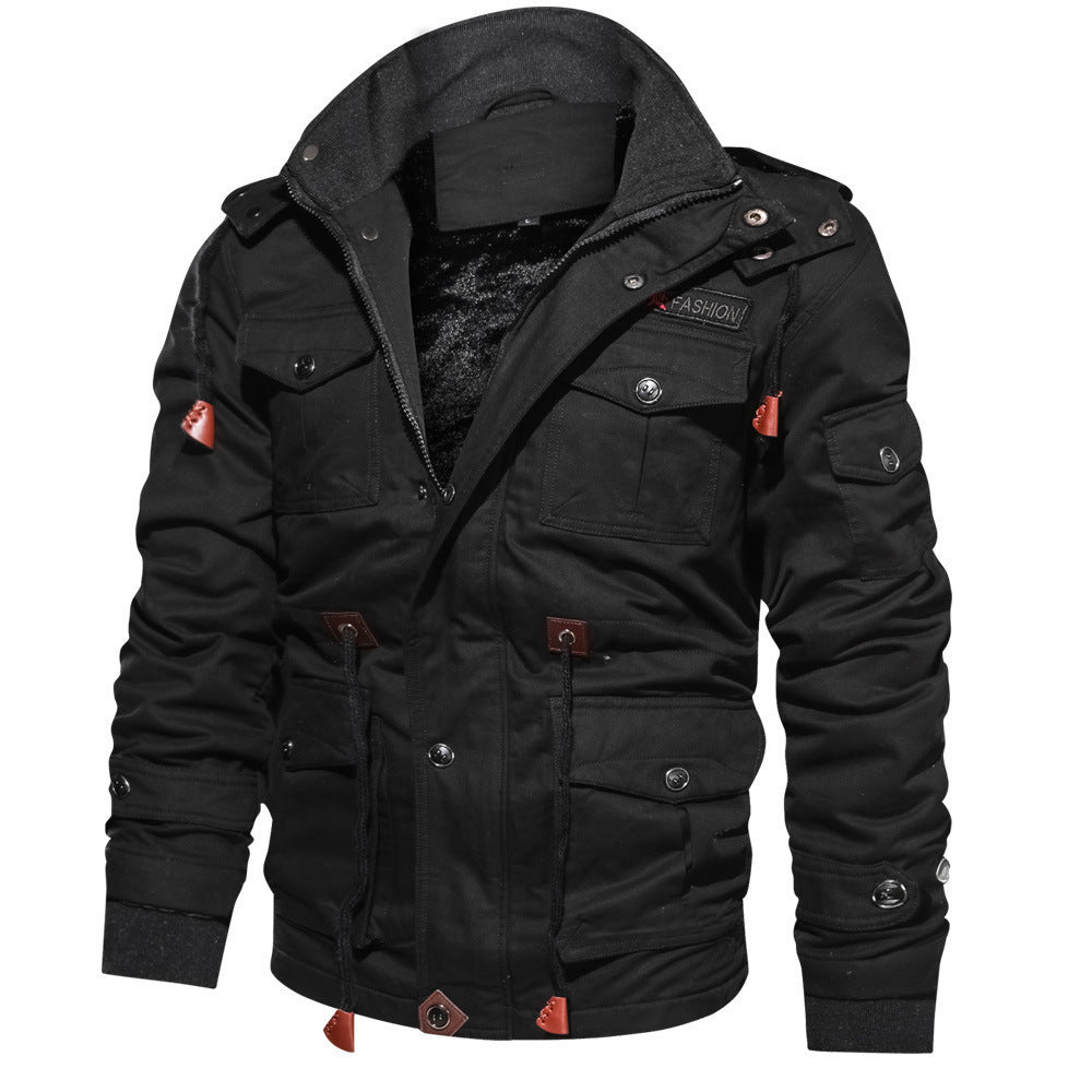 Herren  gefütterte Utility-Feldjacke mit weichem Teddyfutter, integriertem Kragen, Kordelzugtaillierung und Mehrzwecktaschen EB