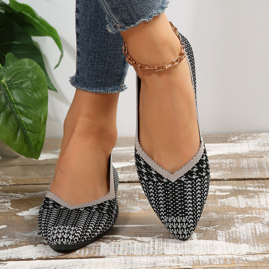 Damen modische spitze Ballerinas mit elastischem Strickdesign EB