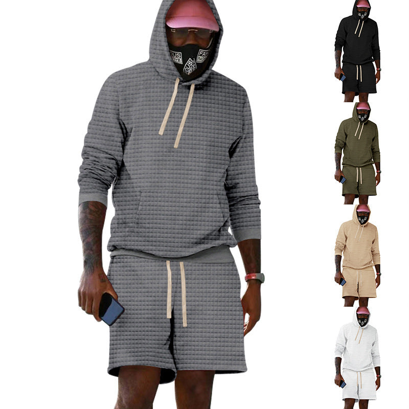 Herren Sportiv gestepptes Hoodie- und Shorts-Set EB