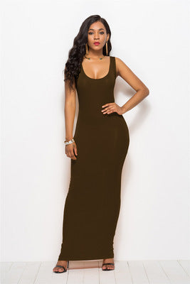 Damen Elegantes, figurbetontes Maxikleid mit tiefem Rundhalsausschnitt EB