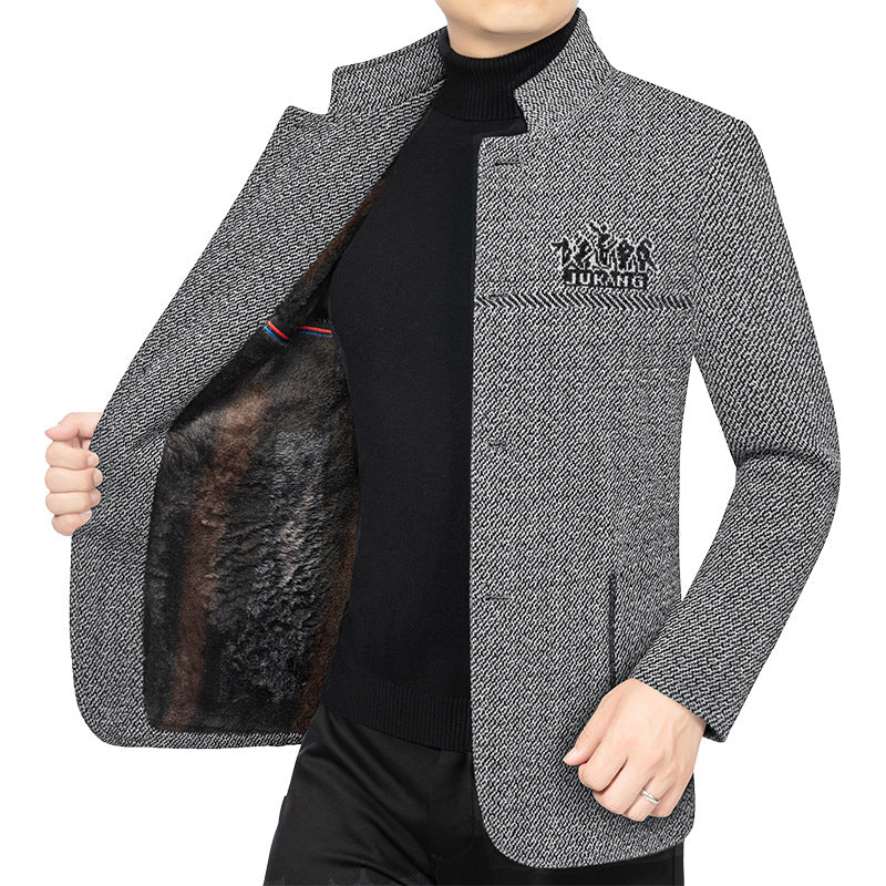 Herren Wollmantel mit Teddyfutter, Stehkragen und schmaler Silhouette EB