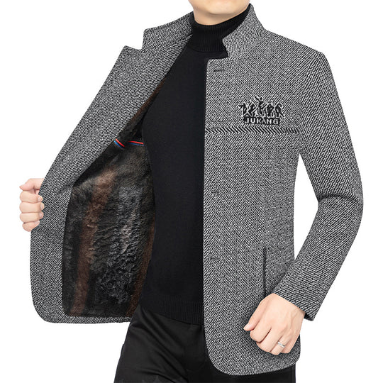 Herren Wollmantel mit Teddyfutter, Stehkragen und schmaler Silhouette EB