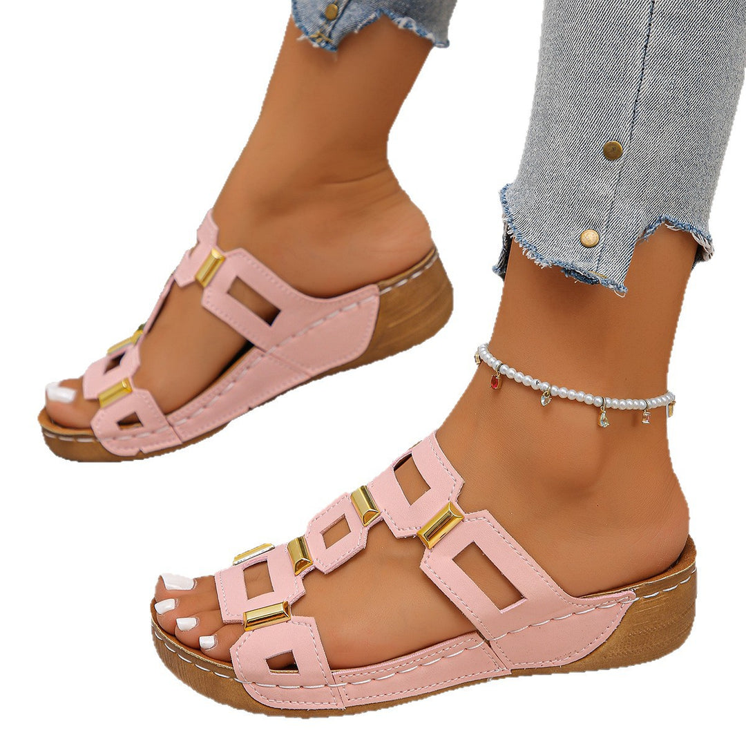 Damen Komfortable Wedge-Pantoletten mit dekorativen Riemen EB