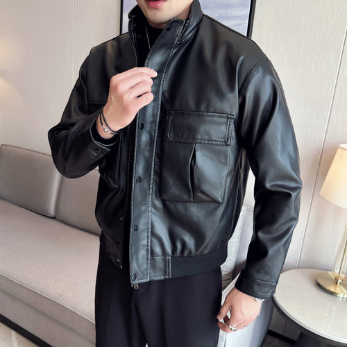 Herren Bikerjacke aus weichem Kunstleder mit praktischen Taschen und Stehkragen EB