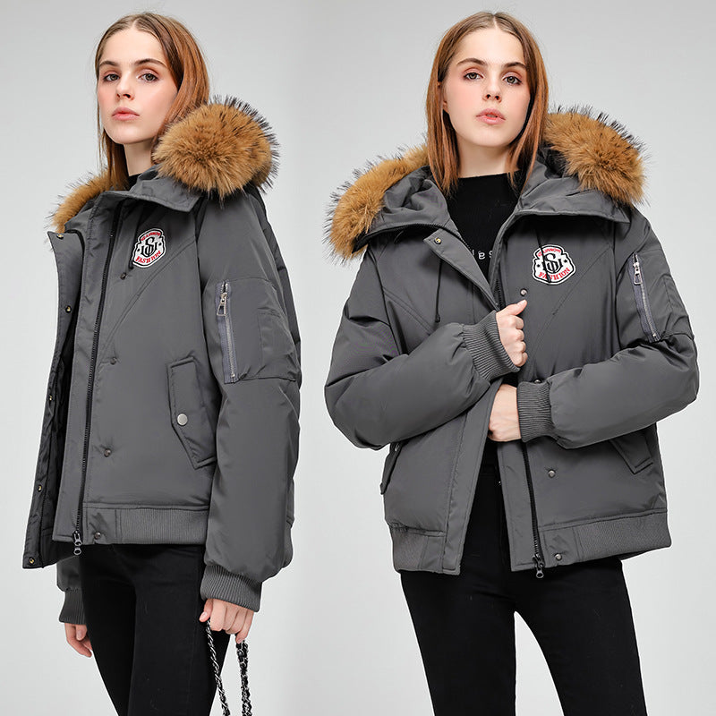 Damen Sportliche Pufferjacke mit abnehmbarem Kunstfellkragen und praktischen Taschen EB