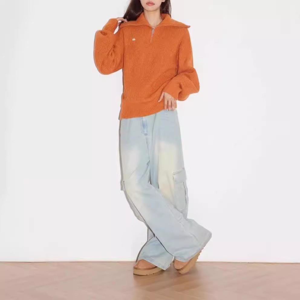 Damen gemütlicher Pullover mit hohem Kragen und Reißverschluss EB