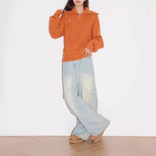 Damen gemütlicher Pullover mit hohem Kragen und Reißverschluss EB
