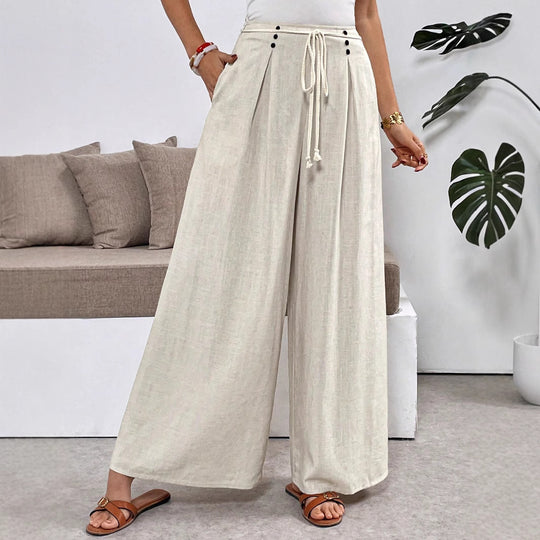 Damen Weit geschnittene Leinenhose mit verstellbarem Bund EB