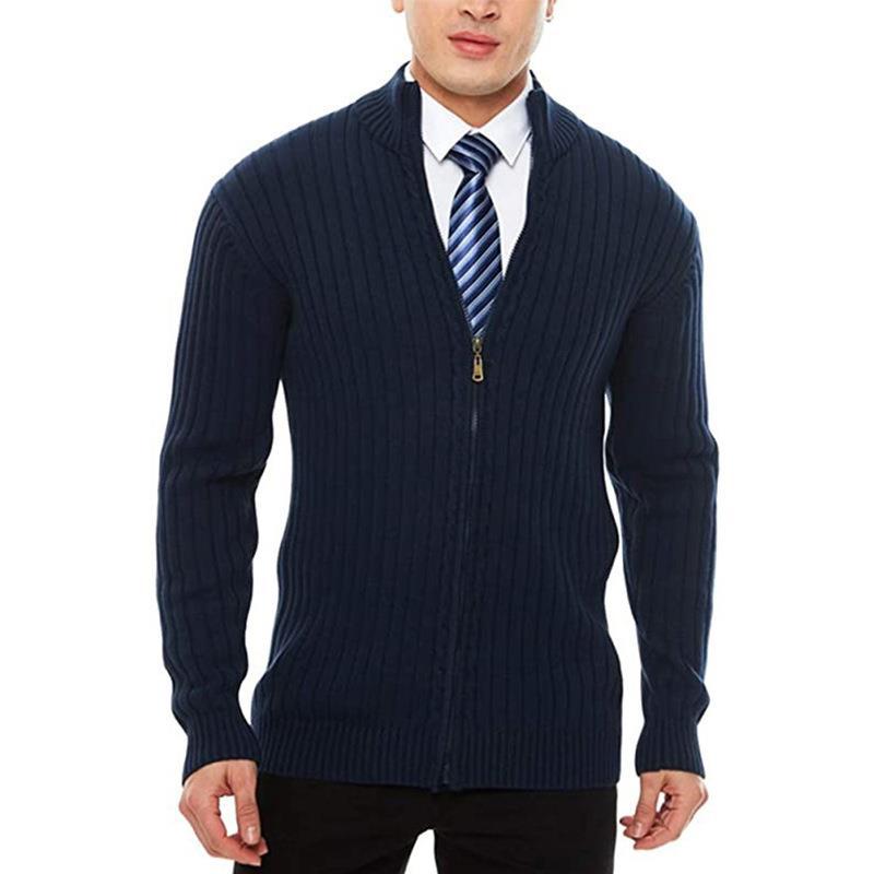 Herren Sportliche Strickjacke mit Reißverschluss und erhöhtem Kragen EB