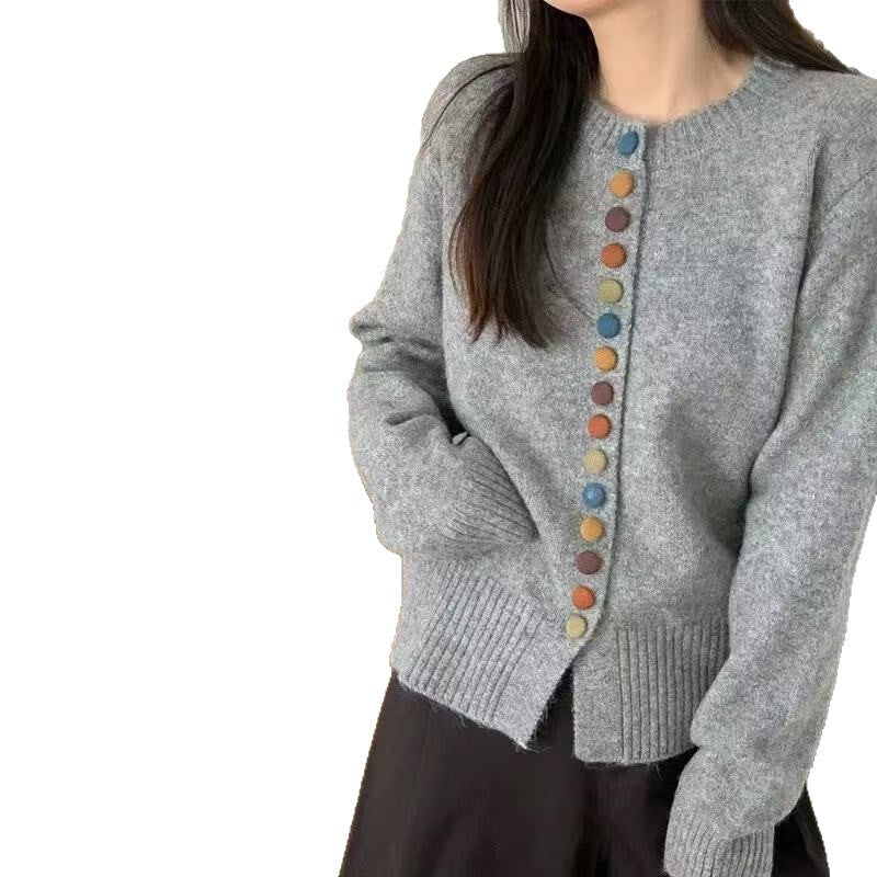 Damen Strickcardigan mit bunten Knopfdetails und angenehmer Passform EB