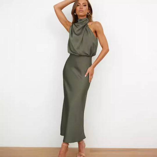 Damen Elegantes Etuikleid mit asymmetrischem Kragen und fließendem Schnitt EB