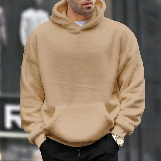 Herren Kuscheliger Oversize Kapuzenpullover aus Teddy-Fleece mit Kängurutasche EB