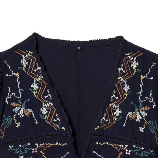 Damen Kurzblusenkimono mit kunstvollem Stickmuster und Taillenschnürung EB