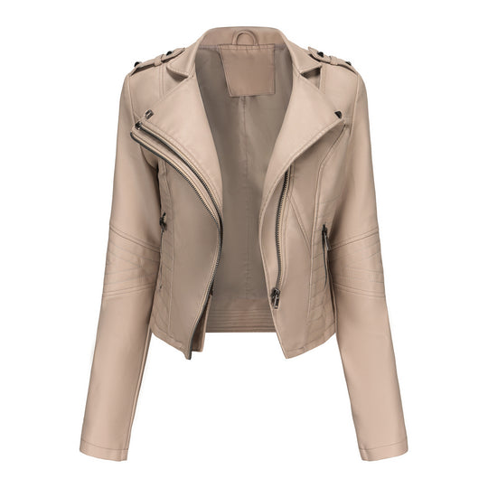 Damen stylische Bikerjacke mit asymmetrischem Reißverschluss und Detailnähten EB