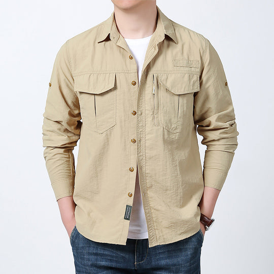 Herren nan langärmeliges Fieldshirt aus leichtem Ripstop mit multifunktionalen Brusttaschen und verdecktem Reißverschluss EB