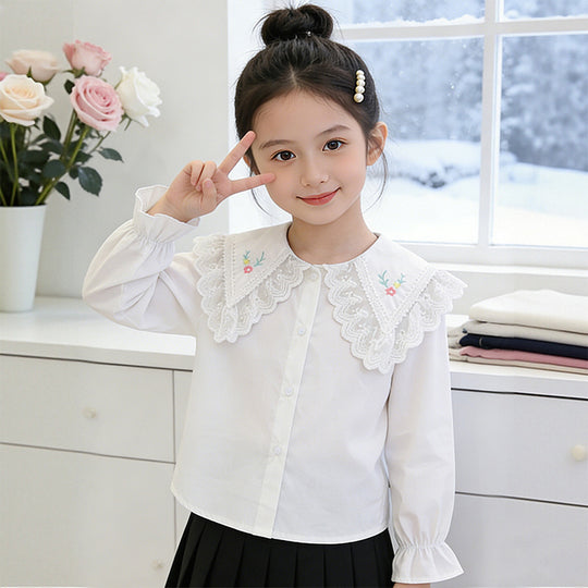 Mädchen Bluse mit voluminösem Spitzenkragen EB