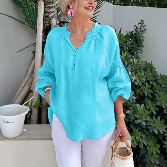 Damen luftige Bluse mit Smock-Ärmeln EB