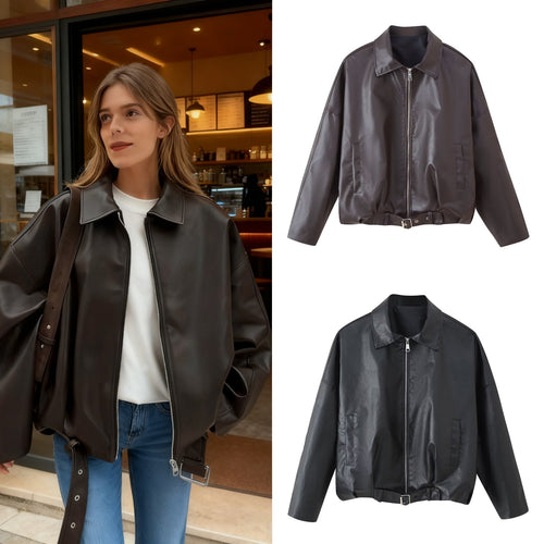 Damen Künstliche jacke mit hohem Kragen und praktischen Taschen EB