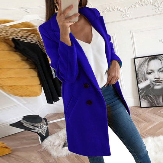 Damen Longline Wolloptik Mantel‑Blazer mit Reverskragen EB