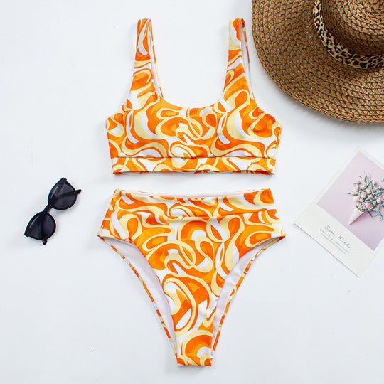 Damen Hochgeschnittener Bikini mit kreativem Farbverlauf EB