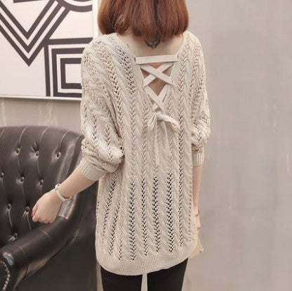 Damen luftiger Strickpullover mit V-Ausschnitt EB