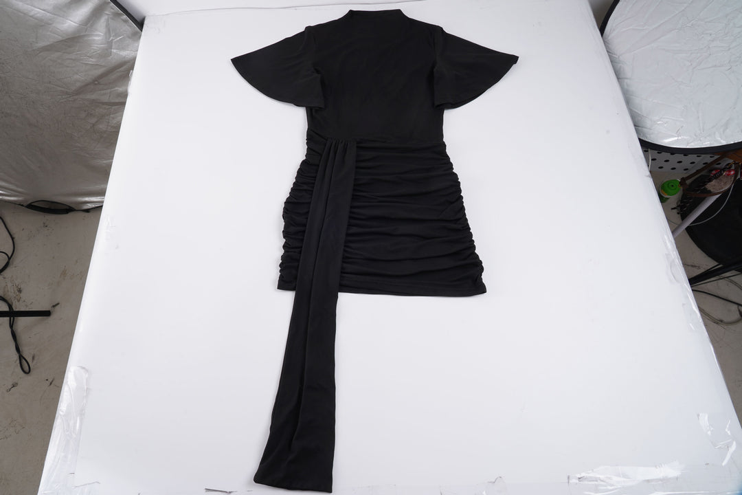 Damen körperbetontes Minikleid mit Raffungen und langen Drapierungen EB