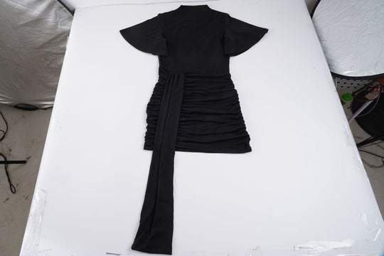 Damen körperbetontes Minikleid mit Raffungen und langen Drapierungen EB
