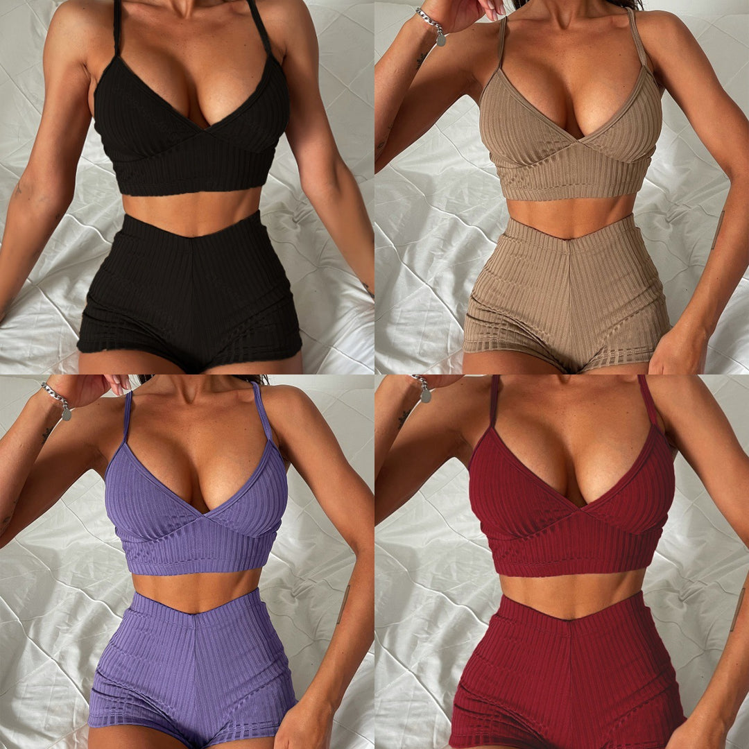 Damen Sportliches Crop-Top und Shorts Set EB