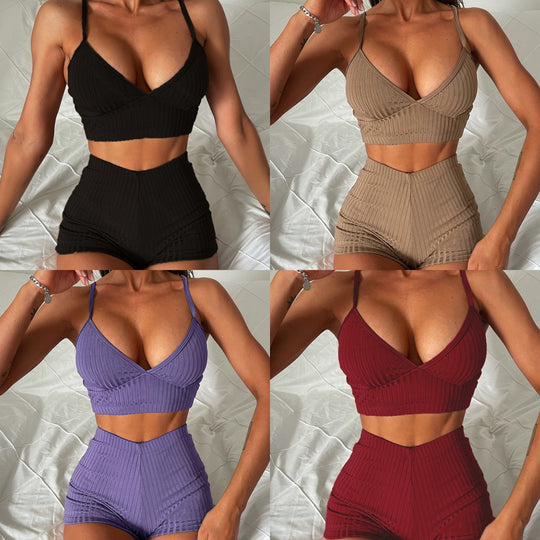 Damen Sportliches Crop-Top und Shorts Set EB
