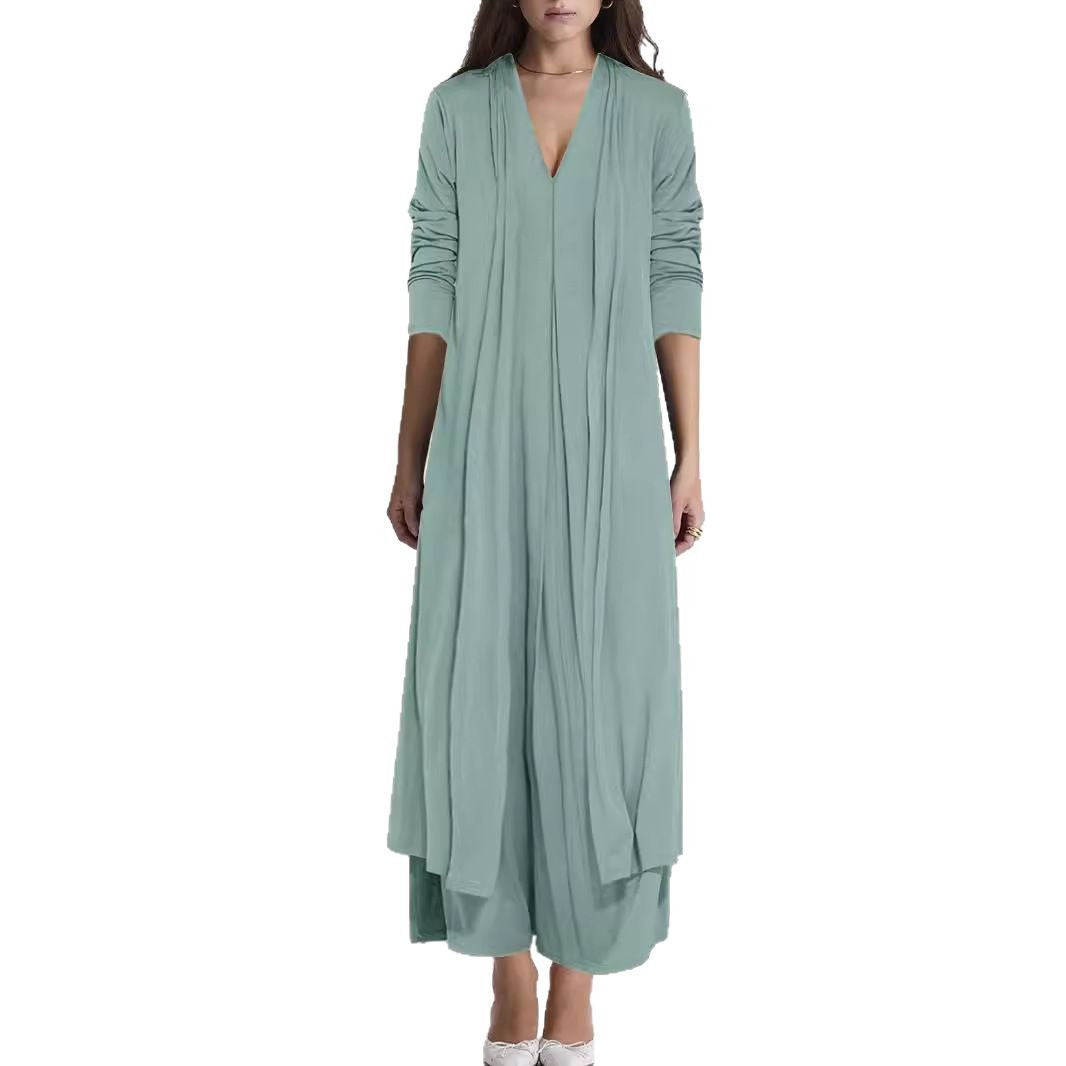 Damen luftiger Maxi-Rock mit elegantem V-Ausschnitt und fließendem Schnitt EB