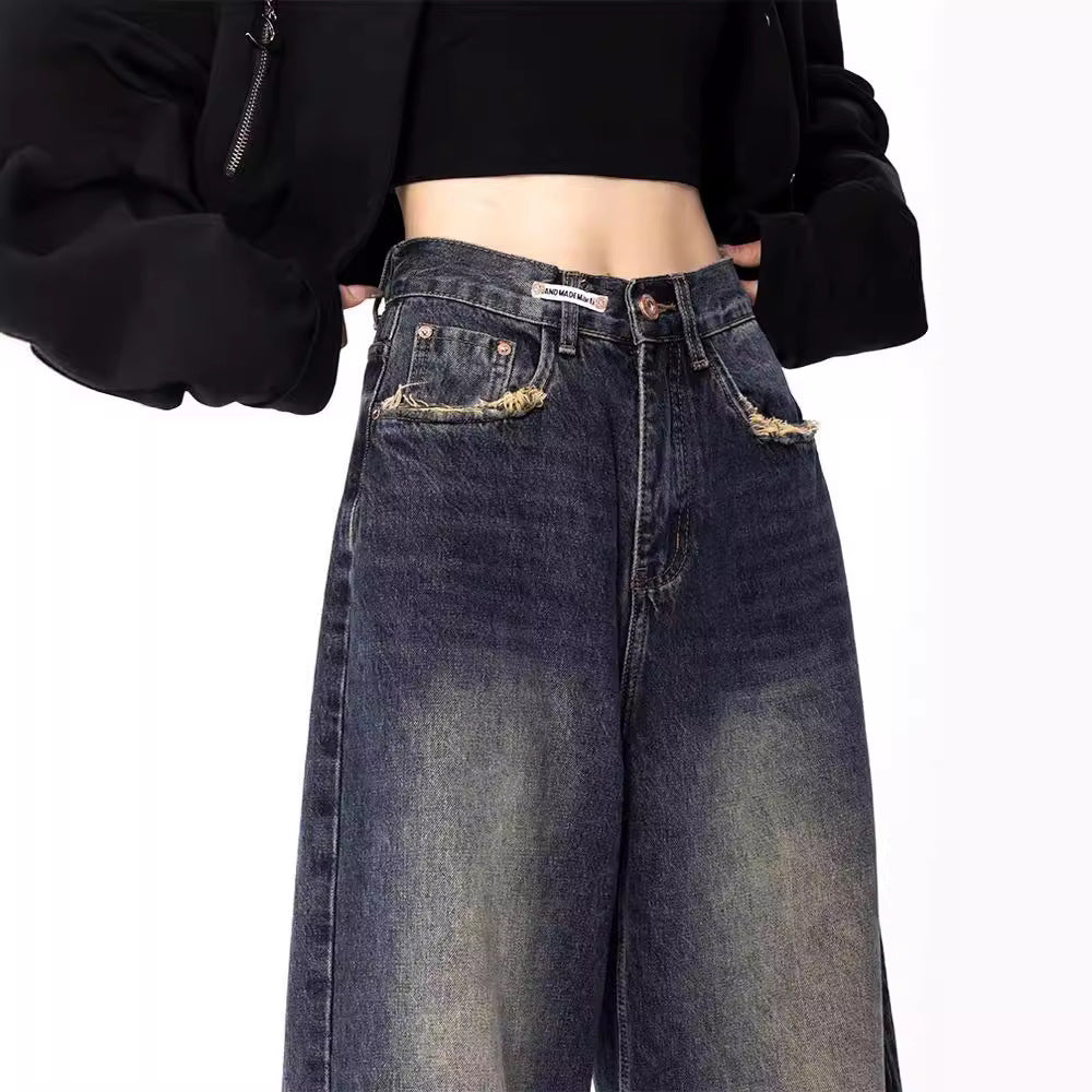 Damen weite Jeanshose mit hohem Bund EB